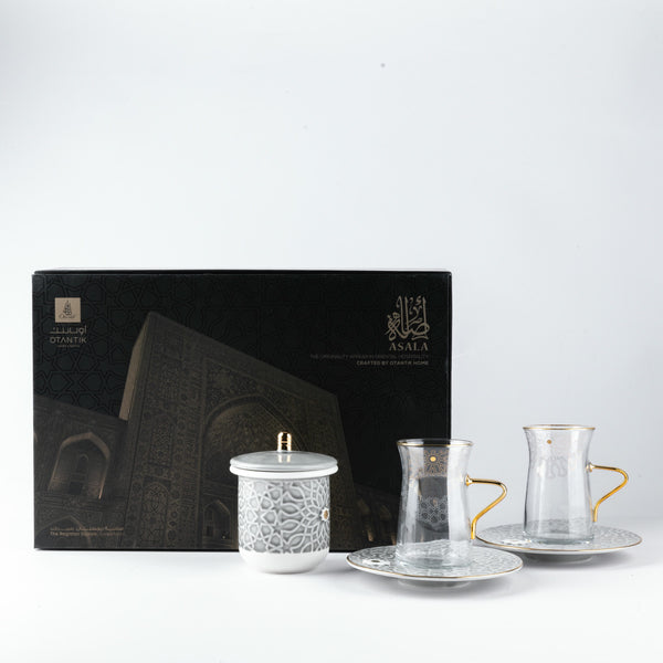 Tea Glass Set 13 Pcs From Asalah - Grey + Gold