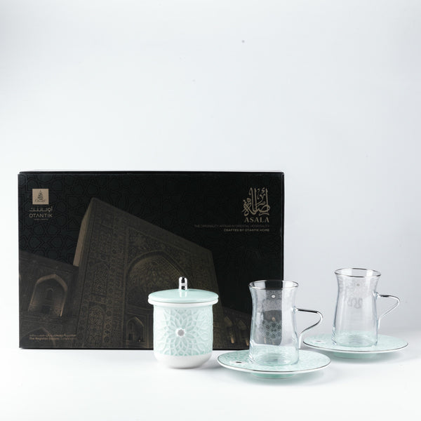 Tea Glass Set 13 Pcs From Asalah - Teal + Silver