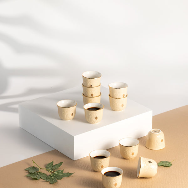 طقم فناجين قهوة عربية 12 قطعة من نقش- إيفوري و ذهبي