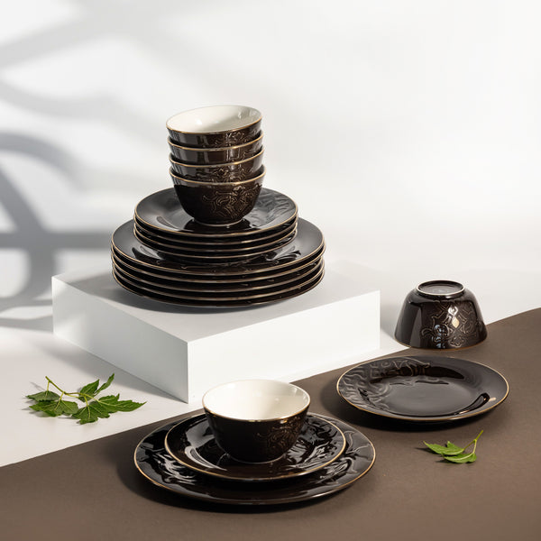 طقم المائدة 18 قطعة من نقش- أسود و ذهبي 