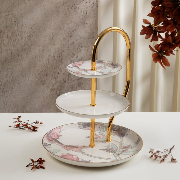 ستاند بورسلان 3 طبقات من خزامة  -  أحمر و ذهبي