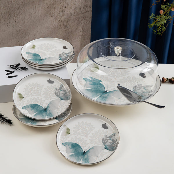 طقم تقديم الكيك 9 قطع  من فيلورا  - أزرق وفضي