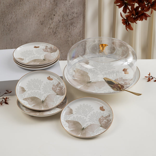 طقم تقديم الكيك 9 قطع  من فيلورا  - بني وذهبي