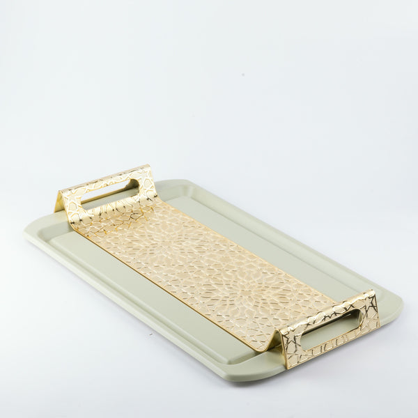 Luxury Iron Serving Tray From Asalah - Beige + Gold