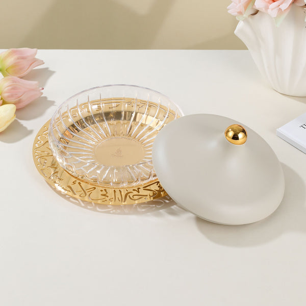 Medium Glass Date Bowl From Jiwar - Beige + Gold