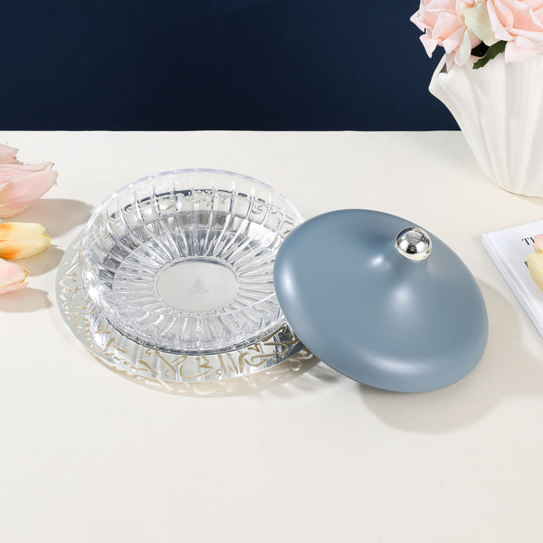 Medium Glass Date Bowl From Jiwar -  Haze Blue + Silver