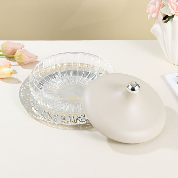 Large Glass Date Bowl From Jiwar -  Beige + Silver