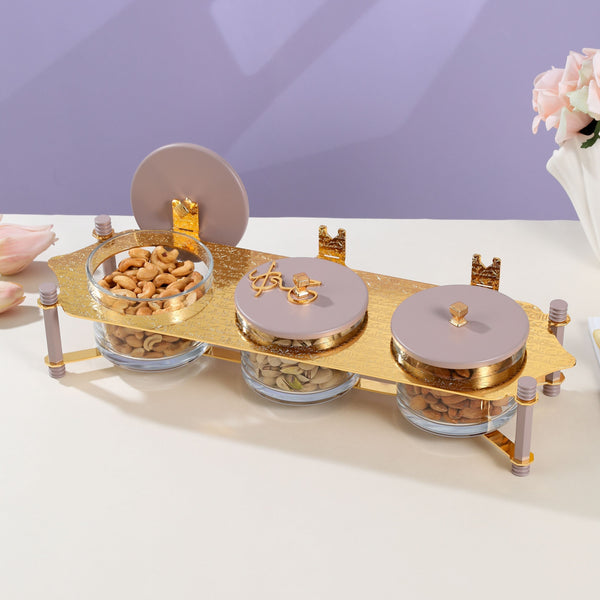 Nuts Serving Set 3 Bowl With Tray From Jiwar -  Purple + Gold