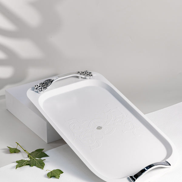 صينية تقديم من نقش - أبيض و فضي