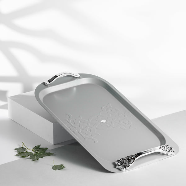 صينية تقديم من نقش - رمادي و فضي 