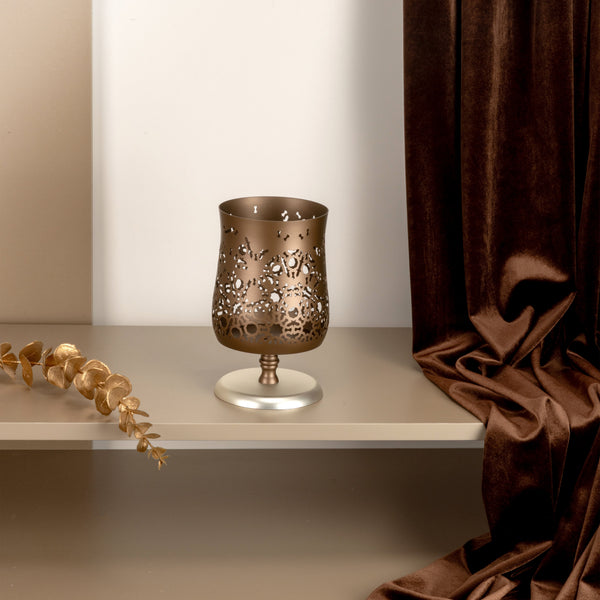 Large Candle Holder From Nourhan  - Matt Champagne Gold  + Matt Silver