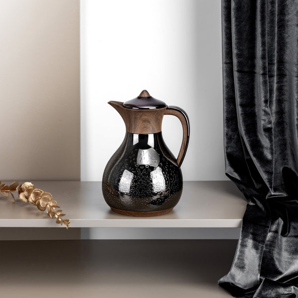 One Vacuum Flask For Tea Or Coffee From Nourhan - Shining Black + Wood