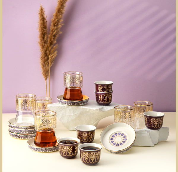 Tea And Arabic Coffee Set 19Pcs From Misk - Purple