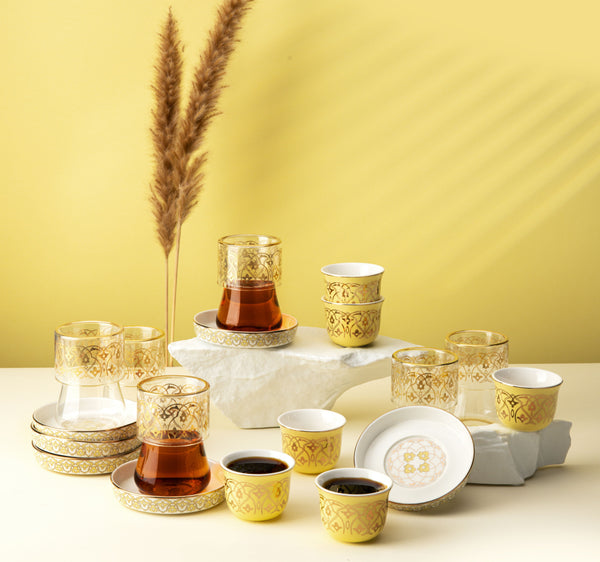 Tea And Arabic Coffee Set 19Pcs From Misk- Yellow