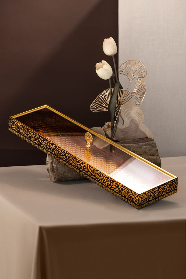 Luxury Serving Tray with aCrylic cover Small Size - Brown