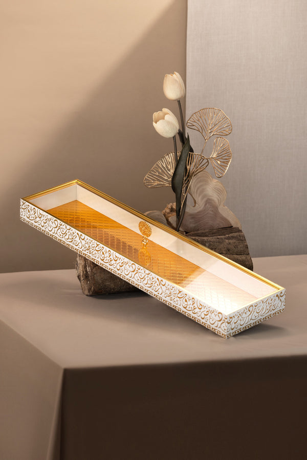 Luxury Serving Tray with aCrylic cover Small Size - White