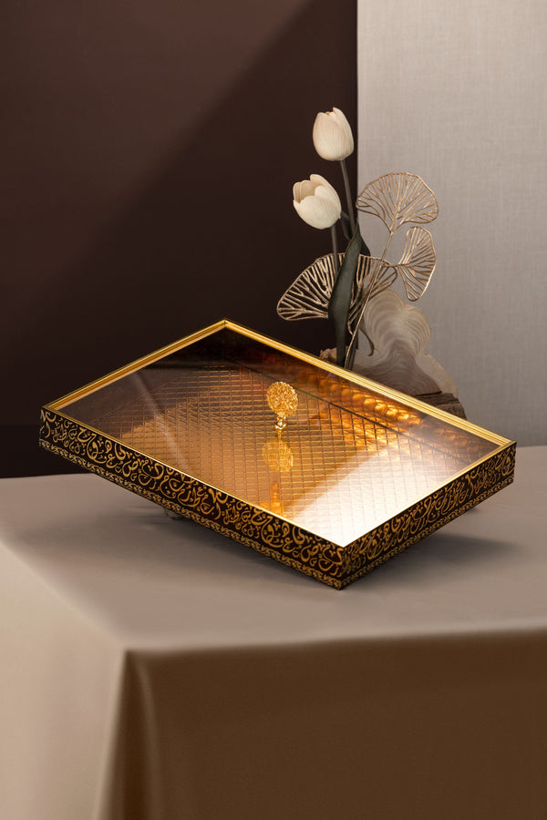 Luxury Serving Tray with aCrylic cover Medium Size - Brown