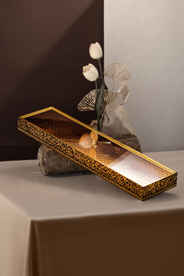 Luxury Serving Tray with aCrylic cover X small Size - Brown