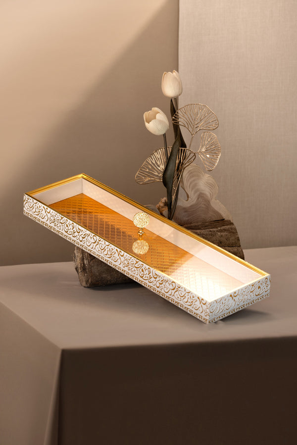 Luxury Serving Tray with aCrylic cover X small Size - White