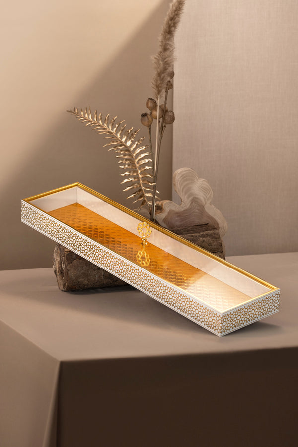 Luxury Serving Tray with aCrylic cover Small Size - White