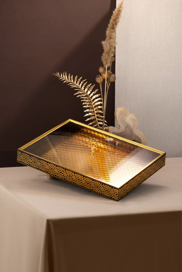 Luxury Serving Tray with aCrylic cover Large Size - Brown