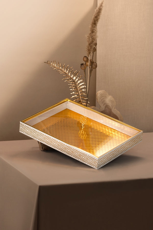 Luxury Serving Tray with aCrylic cover Large Size - White