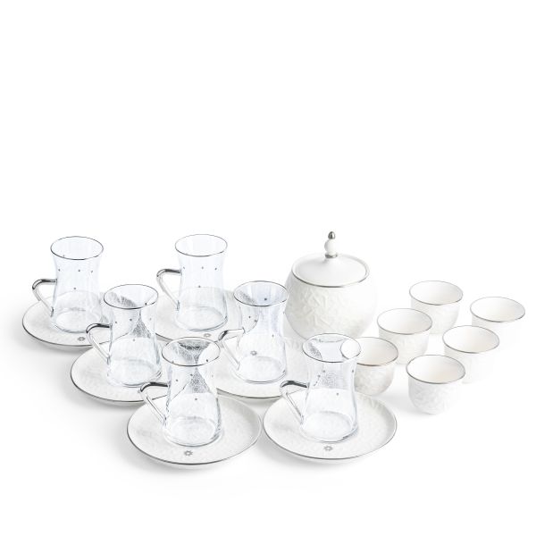 Tea And Arabic Coffee Set 19Pcs From Crown - Silver