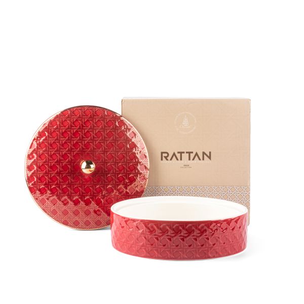 Medium Date Bowl From Rattan - Red