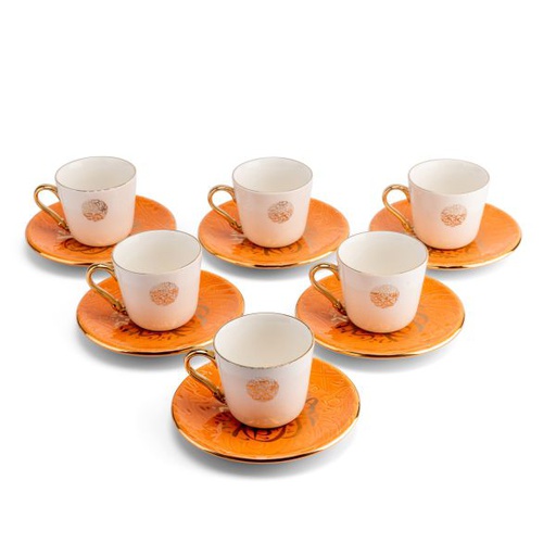 [ET1615] طقم فناجين الشاي 12 قطعة من زوار - برتقالي