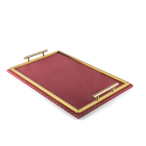 [SUZ1029]  Leather Tray From Rattan - Red