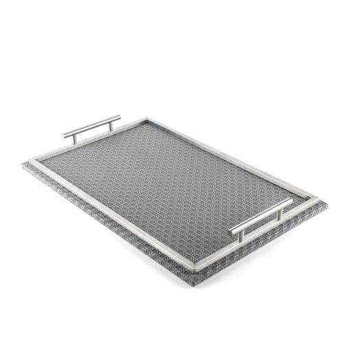 [SUZ1031]  Leather Tray From Rattan - Grey